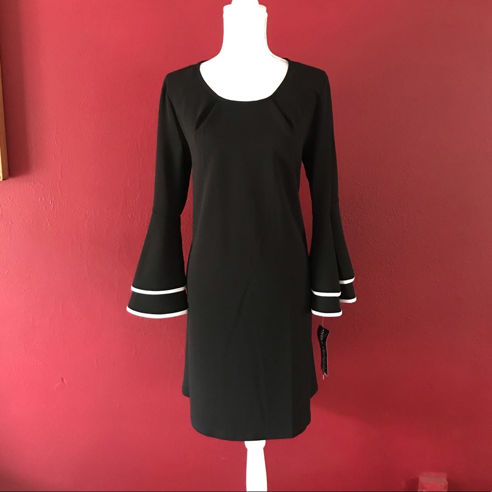 NWT: Nina Leonard black dress w/bell sleeves Sz. L - Picture 5 of 10